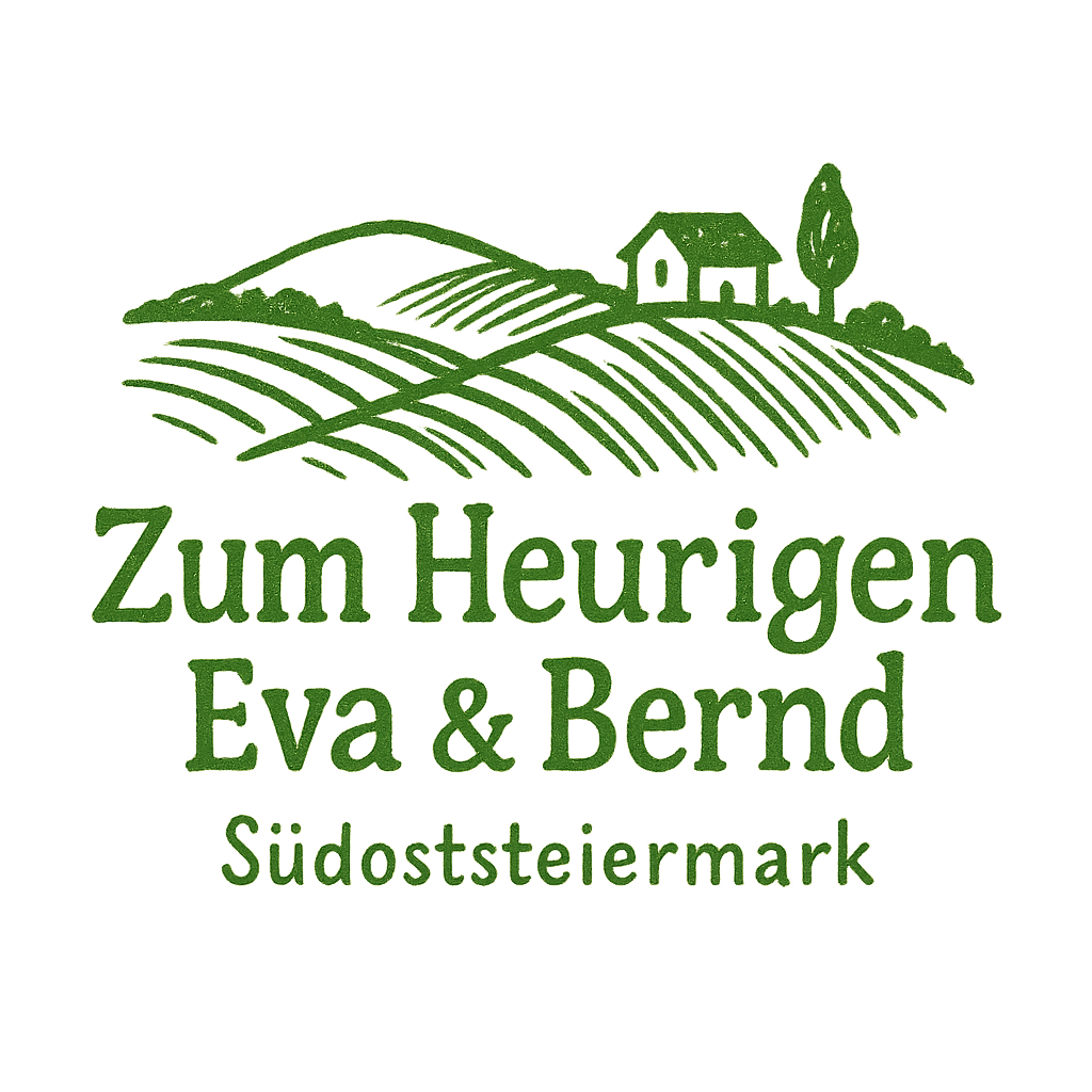Logo generiert mit Prompt: organic hand-drawn logo for a brand called 'Zum Heurigen Eva & Bernd' with primary color grün. Keywords: hügelandschaft in südossteiermark