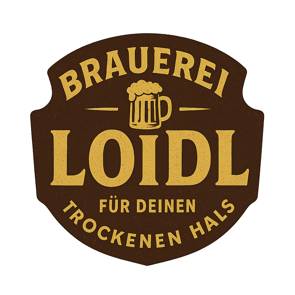 Logo generiert mit Prompt: retro vintage logo for a brand called 'Brauerei Loidl' with the tagline 'Für deinen trockenen Hals' with primary color braun and secondary color gold