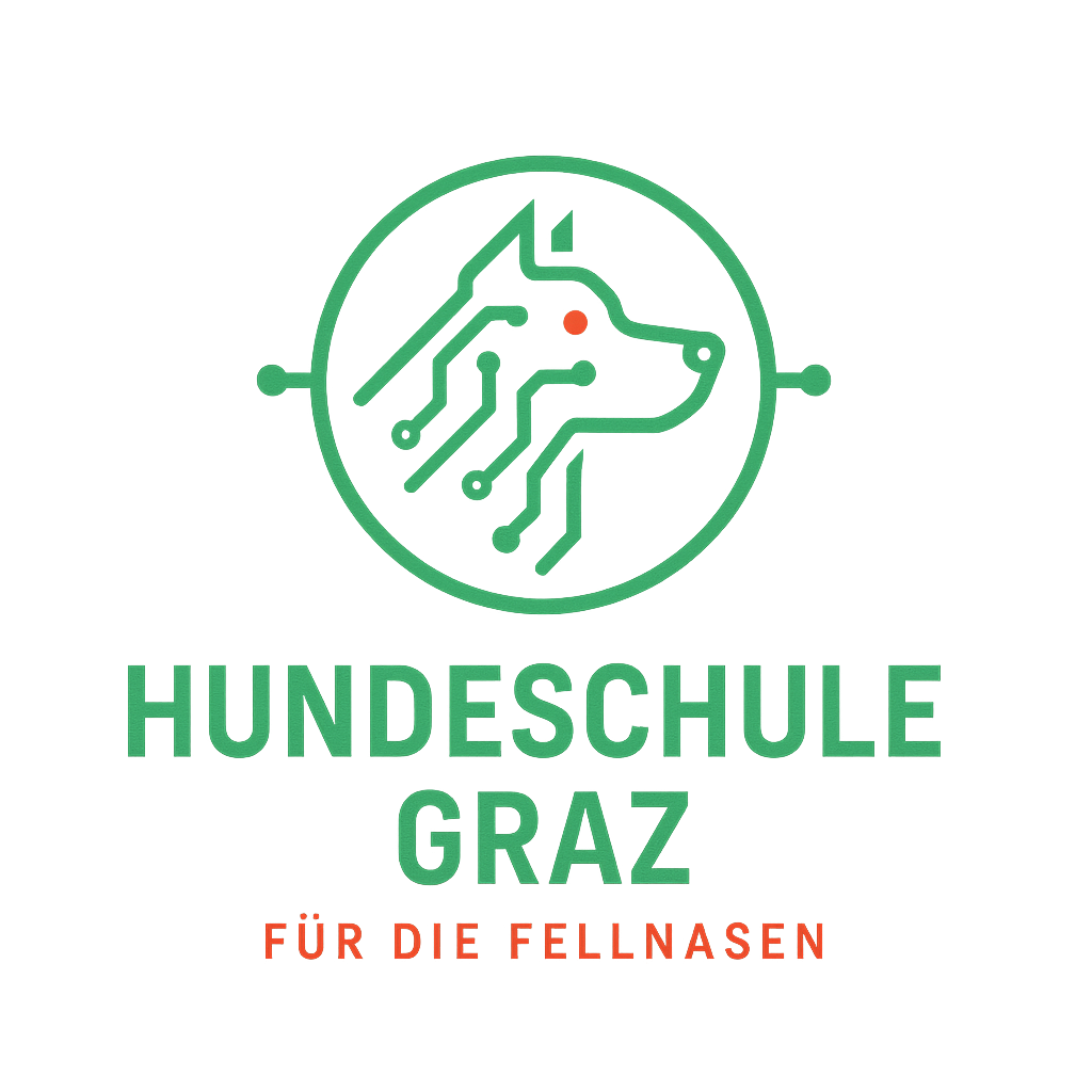 Logo generiert mit Prompt: futuristic tech logo for a brand called 'Hundeschule Graz' with the tagline 'Für die Fellnasen' with primary color Grün and secondary color Rot