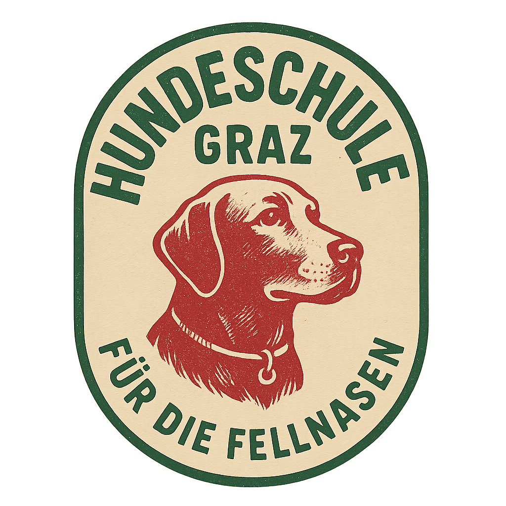 Logo generiert mit Prompt: retro vintage logo for a brand called 'Hundeschule Graz' with the tagline 'Für die Fellnasen' with primary color Grün and secondary color Rot