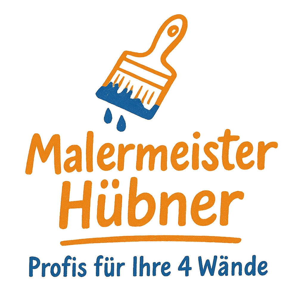 Logo generiert mit Prompt: organic hand-drawn logo for a brand called 'Malermeister Hübner' with the tagline 'Profis für ihre 4 Wände' with primary color Orange and secondary color Blau