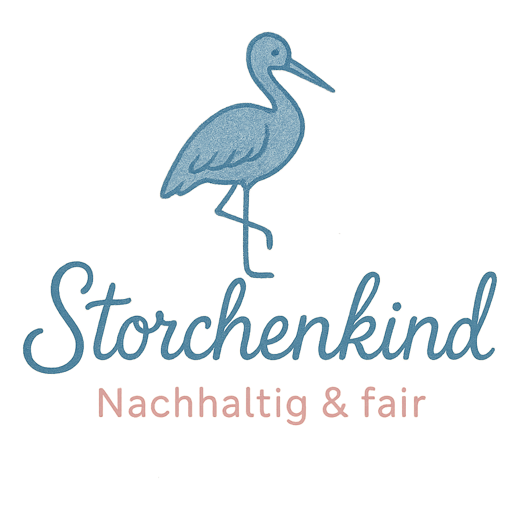Logo generiert mit Prompt: organic hand-drawn logo for a brand called 'Storchenkind' with the tagline 'Nachhaltig & fair' with primary color Blau and secondary color Rosa. Keywords: Geschwungene Schrift Storch als Symbol