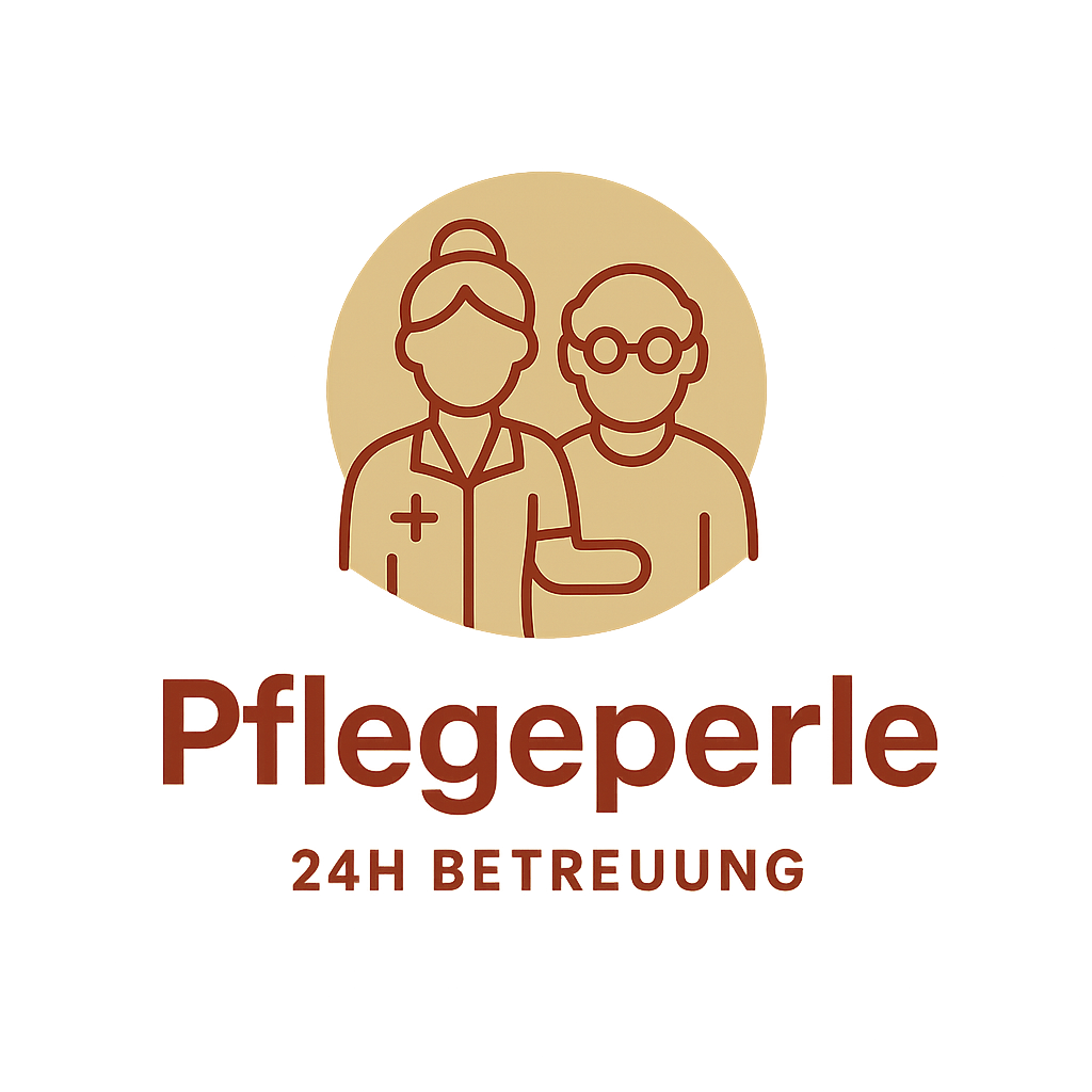 Logo generiert mit Prompt: modern minimal vector logo for a brand called 'Pflegeperle' with the tagline '24h Betreuung' with primary color Beige and secondary color Rot. Keywords: Pflegekräfte in Wien