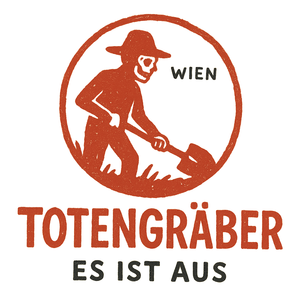 Logo generiert mit Prompt: organic hand-drawn logo for a brand called 'Totengräber' with the tagline 'Es ist aus' with primary color Rot and secondary color Schwarz. Keywords: Wien