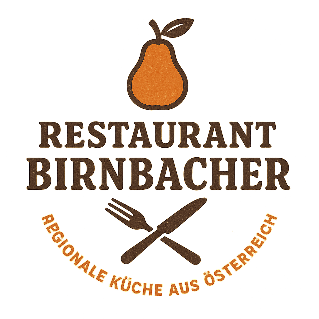 Logo generiert mit Prompt: retro vintage logo for a brand called 'Restaurant Birnbacher' with primary color braun and secondary color orange. Keywords: regionale küche aus österreich -durch symble darstellen